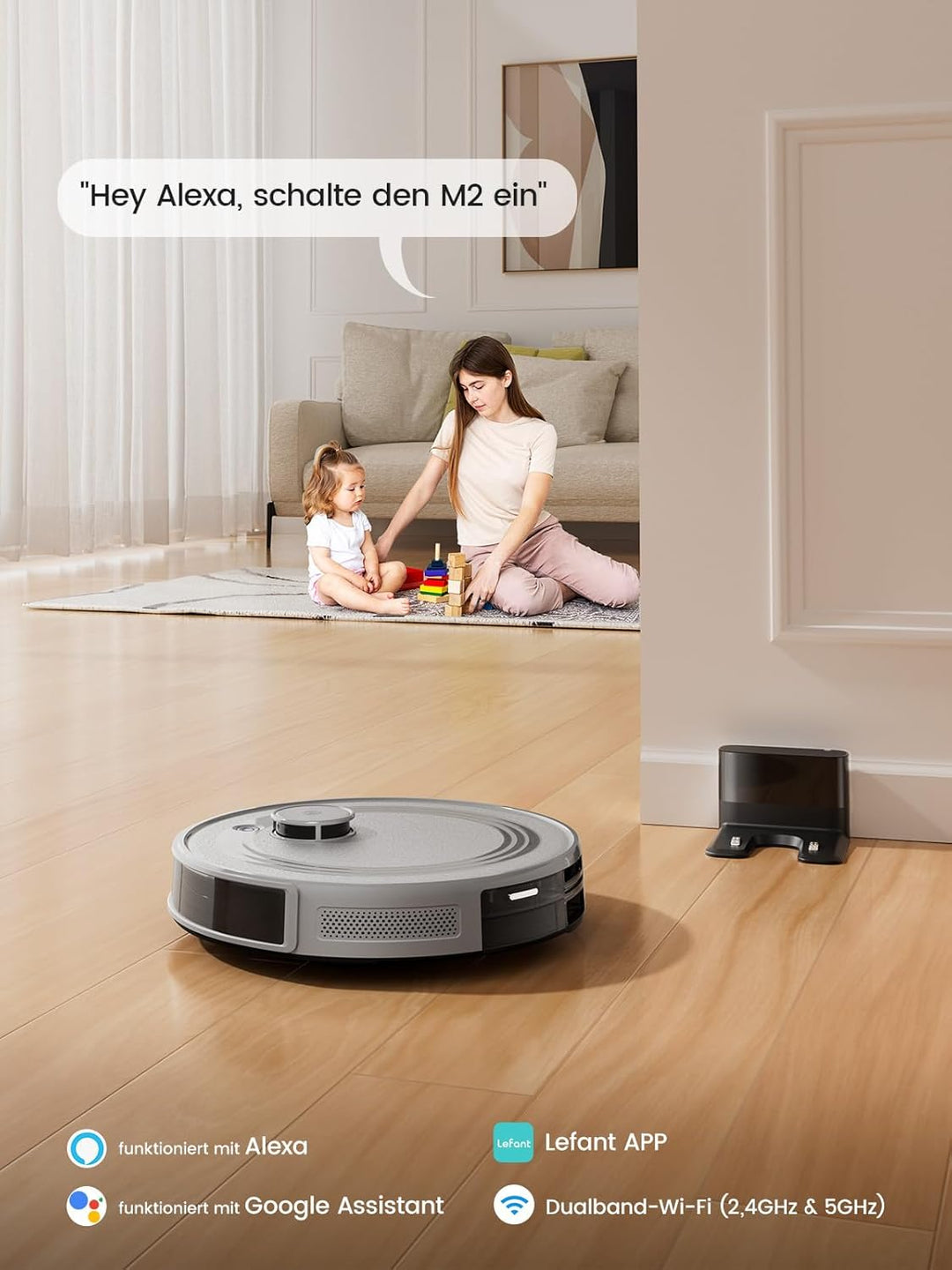 LEFANT M2 Saugroboter mit Wischfunktion, LiDAR Navigation, Roboter mit No-Go-Zonen, 6000Pa Staubsaug