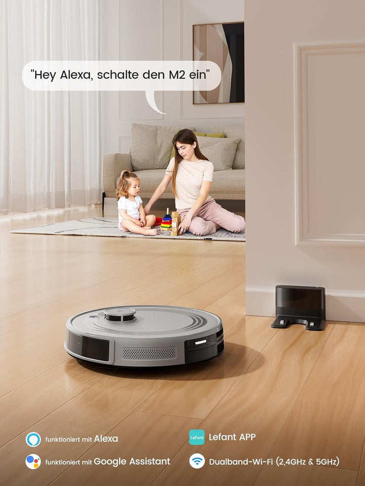 LEFANT M2 Saugroboter mit Wischfunktion, LiDAR Navigation, Roboter mit No-Go-Zonen, 6000Pa Staubsaug