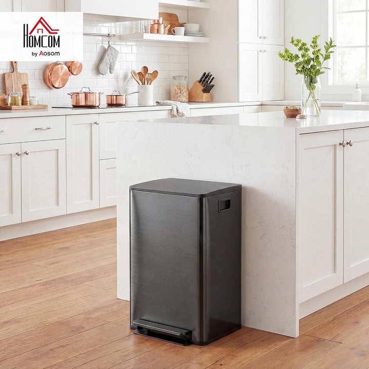 HOMCOM Mülleimer Küche 2x30L Softclose-Deckel Schwarz 47,7x37,5x66,8cm Glänzend Schwarz 2 x 30 L, Gl
