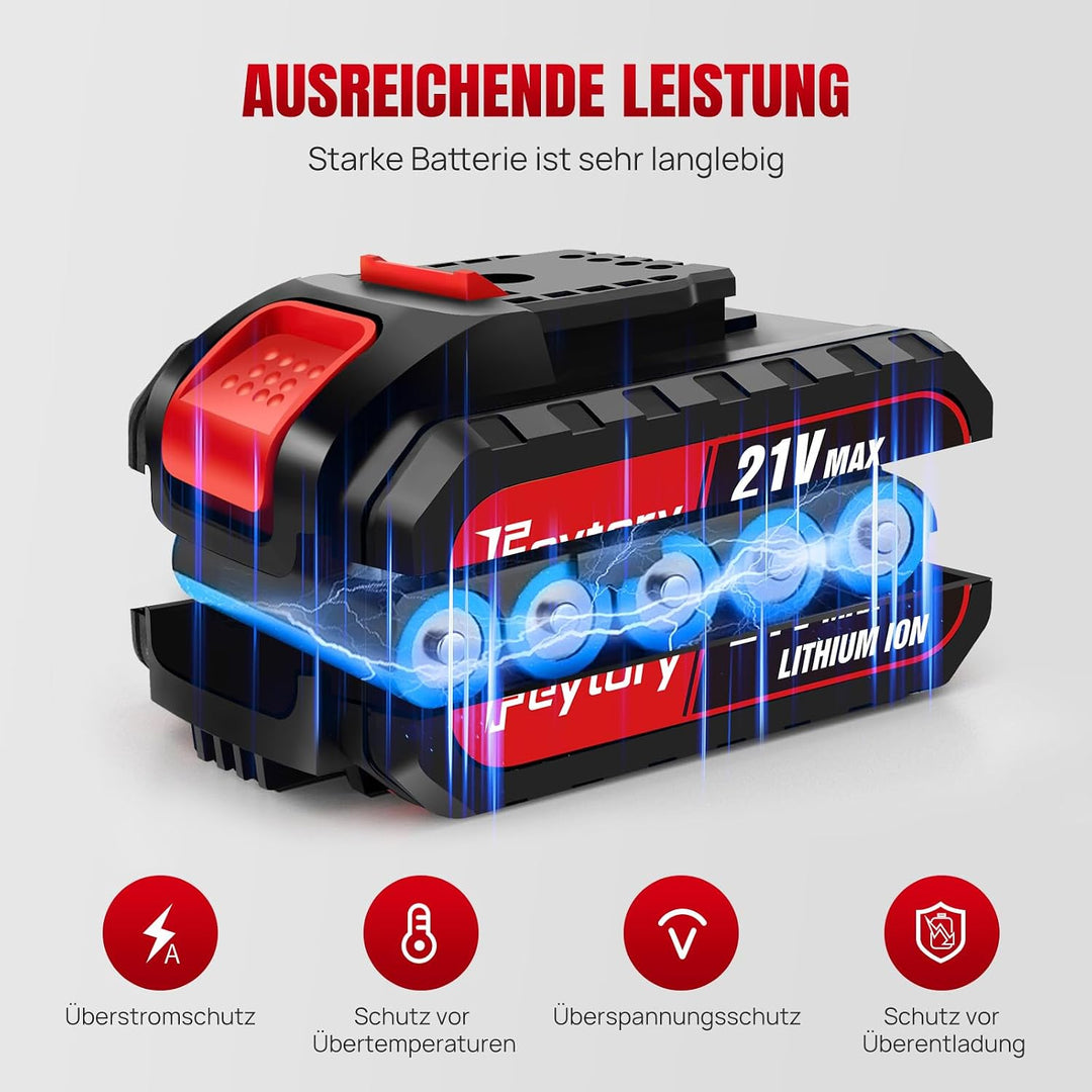 21V Akkuschrauber Set, Rot Akku bohrschrauber mit 2x Akkus 1,5Ah und Ladegerät, 25+1 Drehmomentstufe