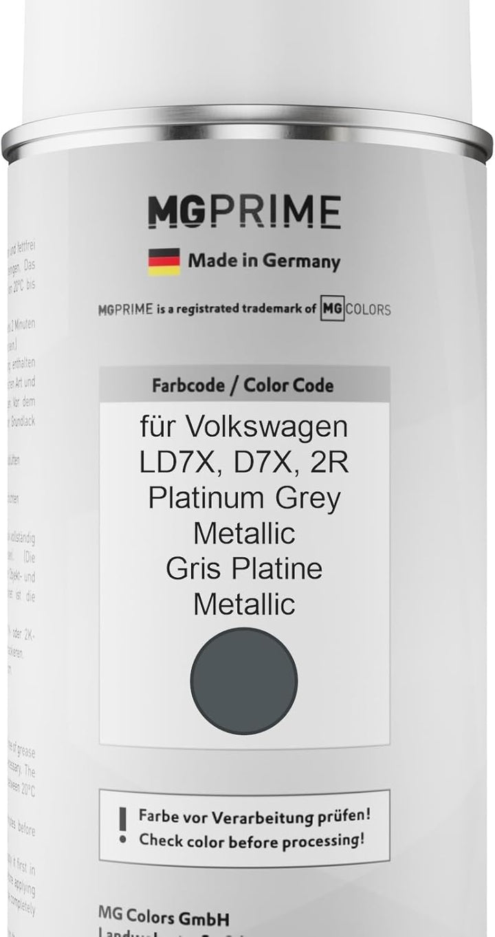 MG PRIME Autolack Sprühdosen Set für Volkswagen VW LD7X / D7X / 2R Platinum Grey Metallic/Gris Plati