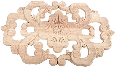 Holz Applique Schnitzerei Blume, Selbstklebend, Gummiholz, 30x19 cm, Dekorativ für Haustür, Schrank,