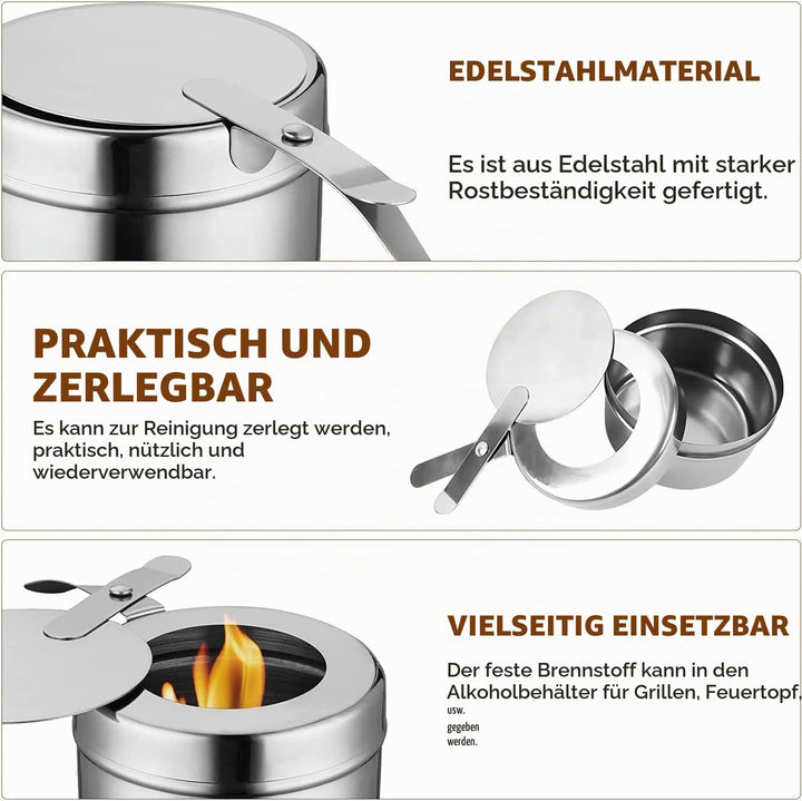 12 Stück Brennpastenbehälter, Rostfreier Stahl Brennbehälter Brennpaste, Gerader TypWarmhaltebehälte
