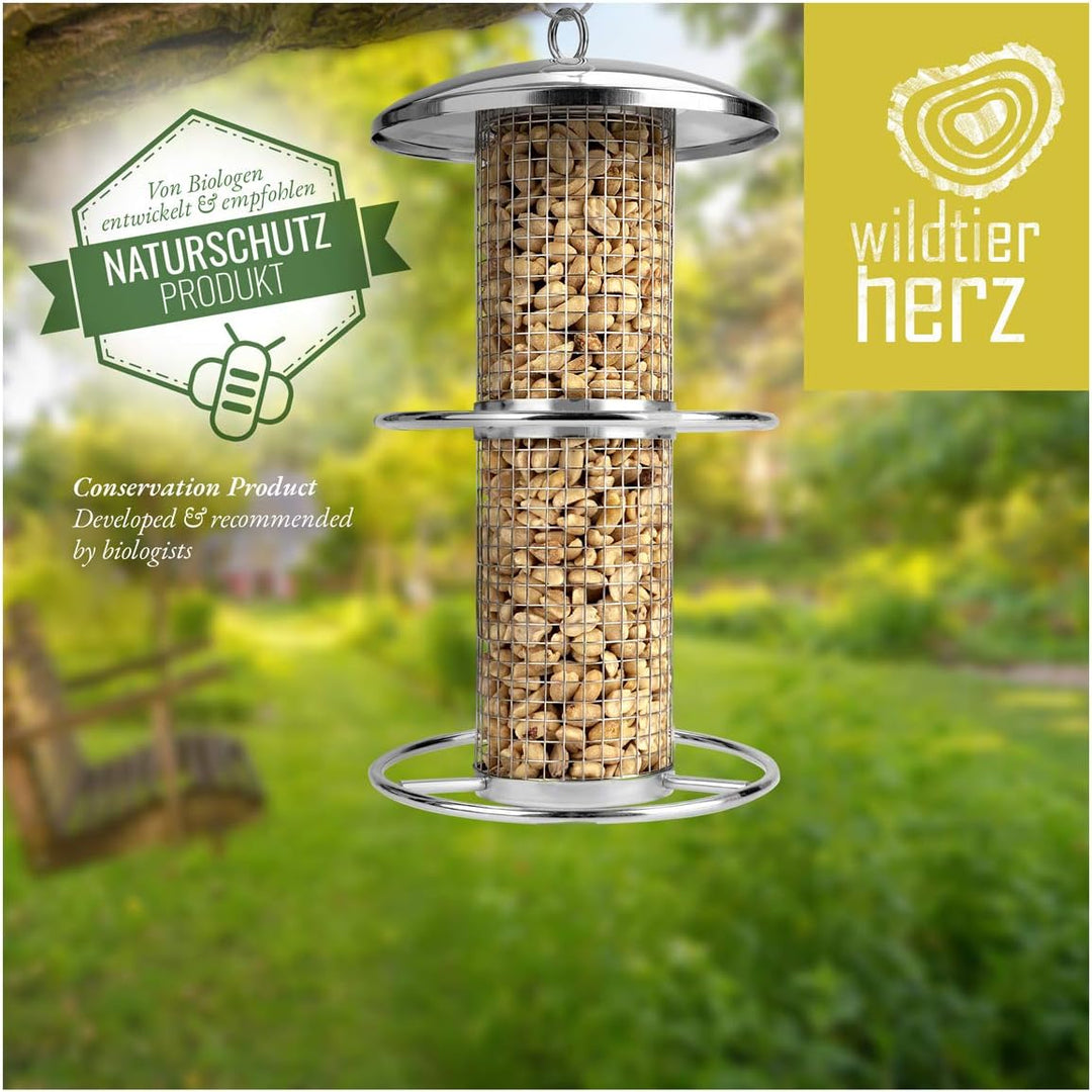 wildtier herz I Vogelfutterspender 26cm - Erdnussfutterspender aus rostfreiem Edelstahl, Vogel Futte