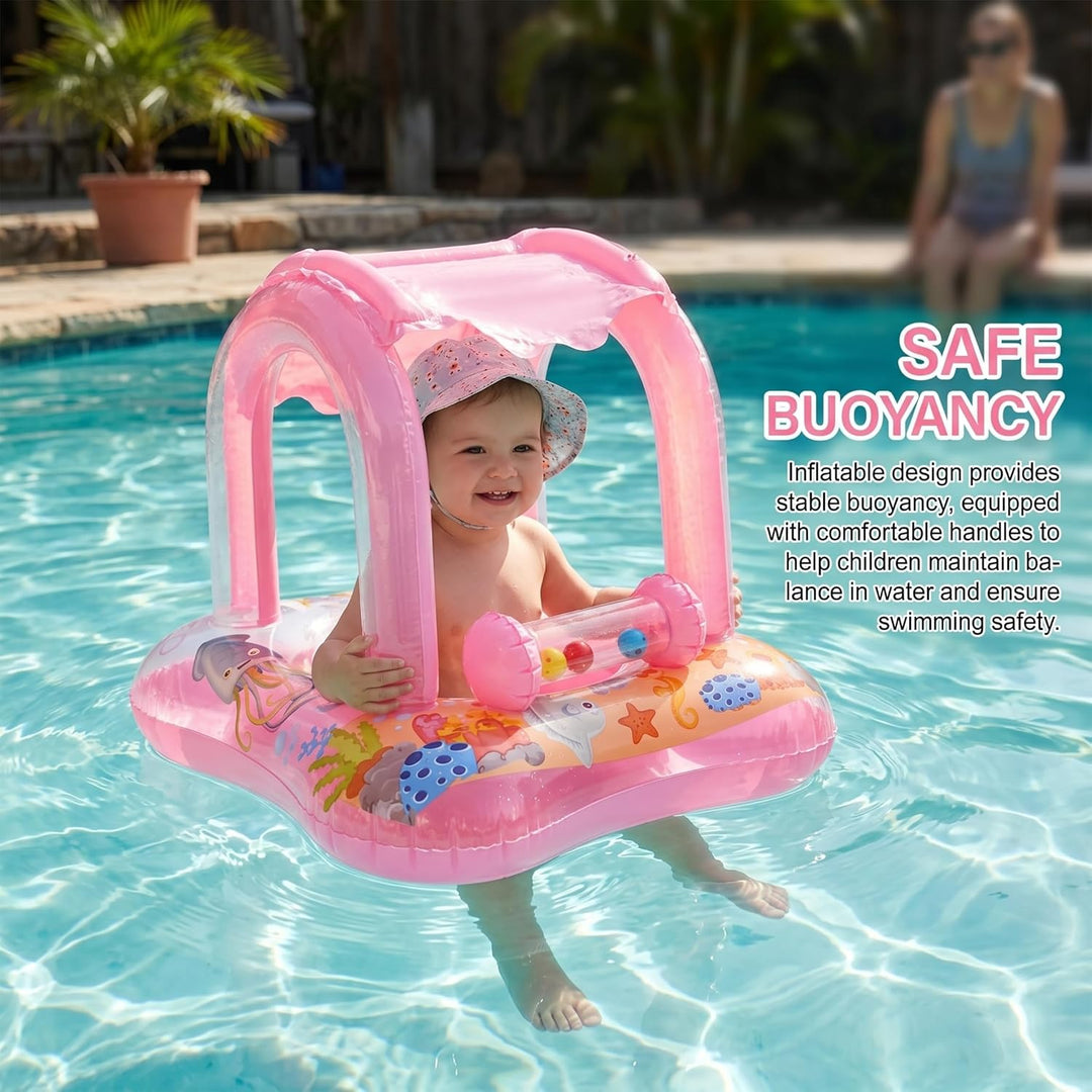 Baby Float PVC Baby Schwimmbad Float mit Baldachin, aufblasbarer Cartoon-Schwimmsitz für Pool, Stran