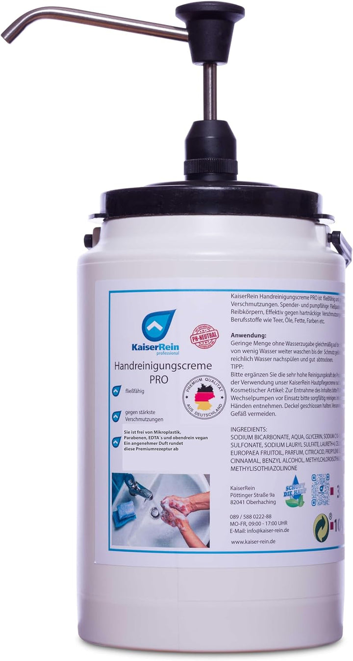 KaiserRein Handreinigungscreme PRO 3 L Handwaschpaste Eimer und Pumpspender SET gegen stärkste Versc