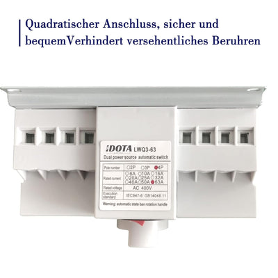 Dual Power Automatischer Transferschalter AC 230V 4P 63A Lastumschalter Notstrom Umschalter Automati