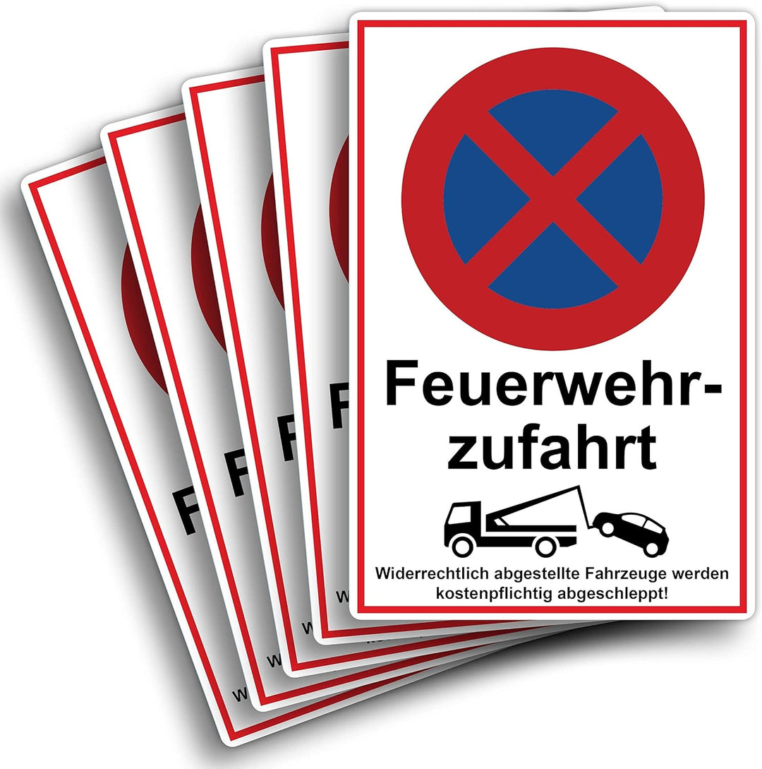 5 Stück Feuerwehrzufahrt freihalten Schild 20 x 30 cm aus stabiler PVC Hartschaumplatte 3mm parken v