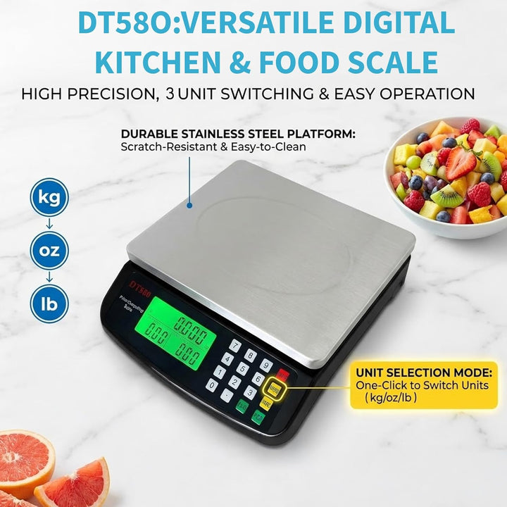 Küchenwaage Digital 30kg mit Zählfunktion, Tara und 1g Genauigkeit | Grosse Lebensmittelwaage mit LC