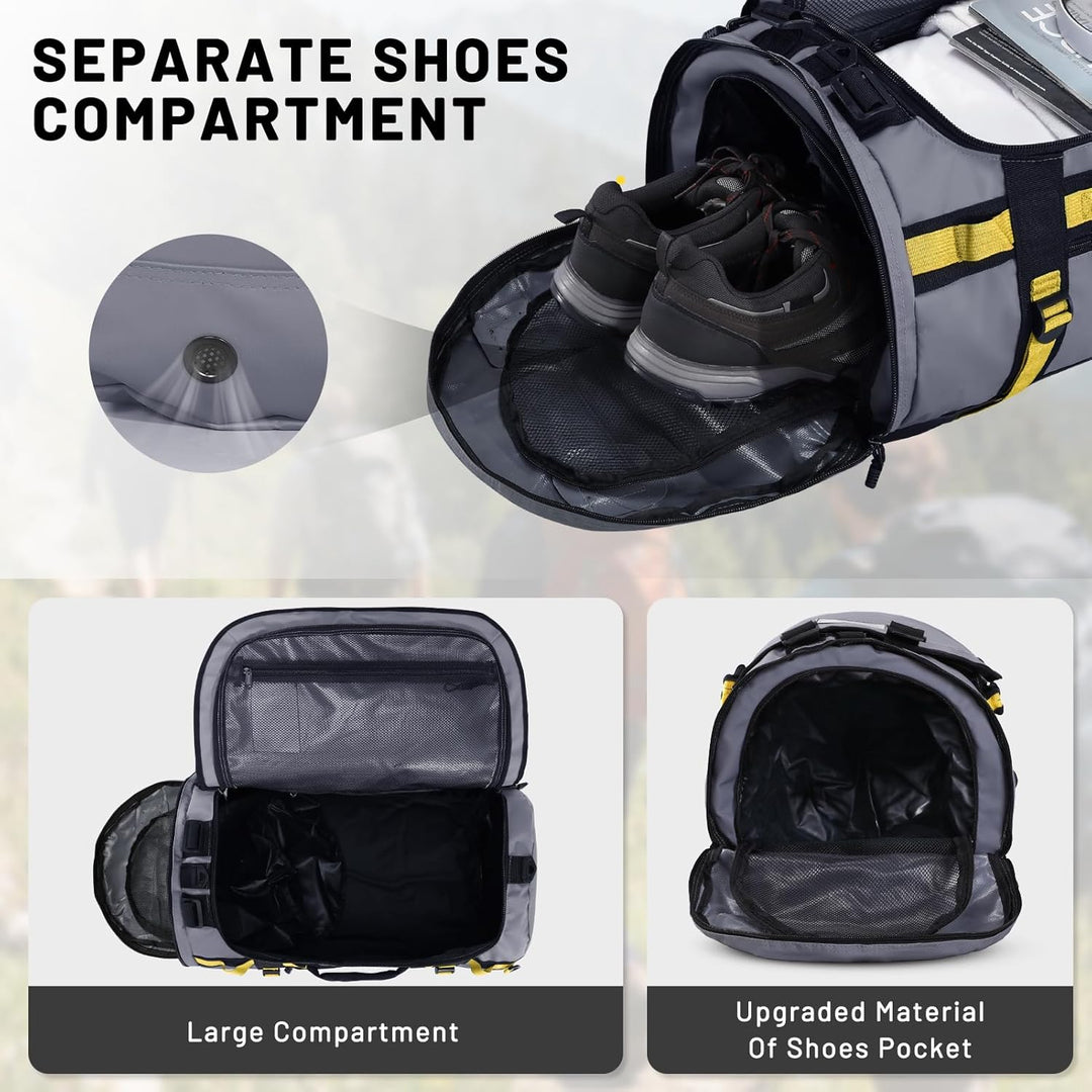 MIER Grosse Sporttasche wasserdicht Sportrucksack mit Schuhfach umwandelbar in Rucksack, 45L/60L/90L