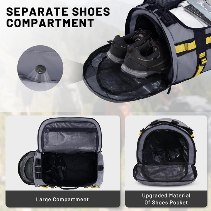MIER Grosse Sporttasche wasserdicht Sportrucksack mit Schuhfach umwandelbar in Rucksack, 45L/60L/90L
