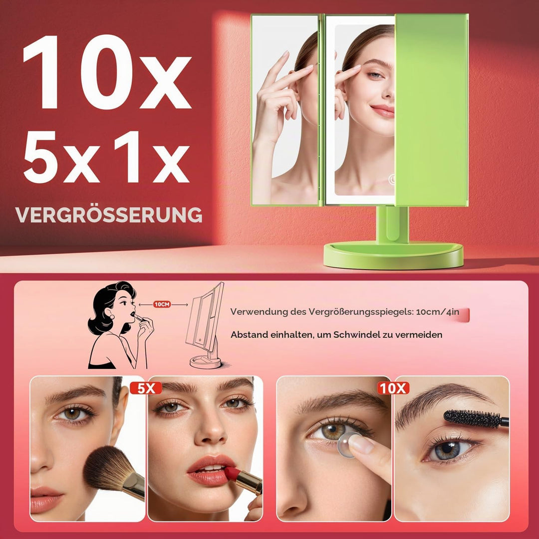 Auxmir Schminkspiegel mit Beleuchtung, 10X/5X/1X Kosmetikspiegel Vergrösserungsspiegel mit Licht &amp; 3
