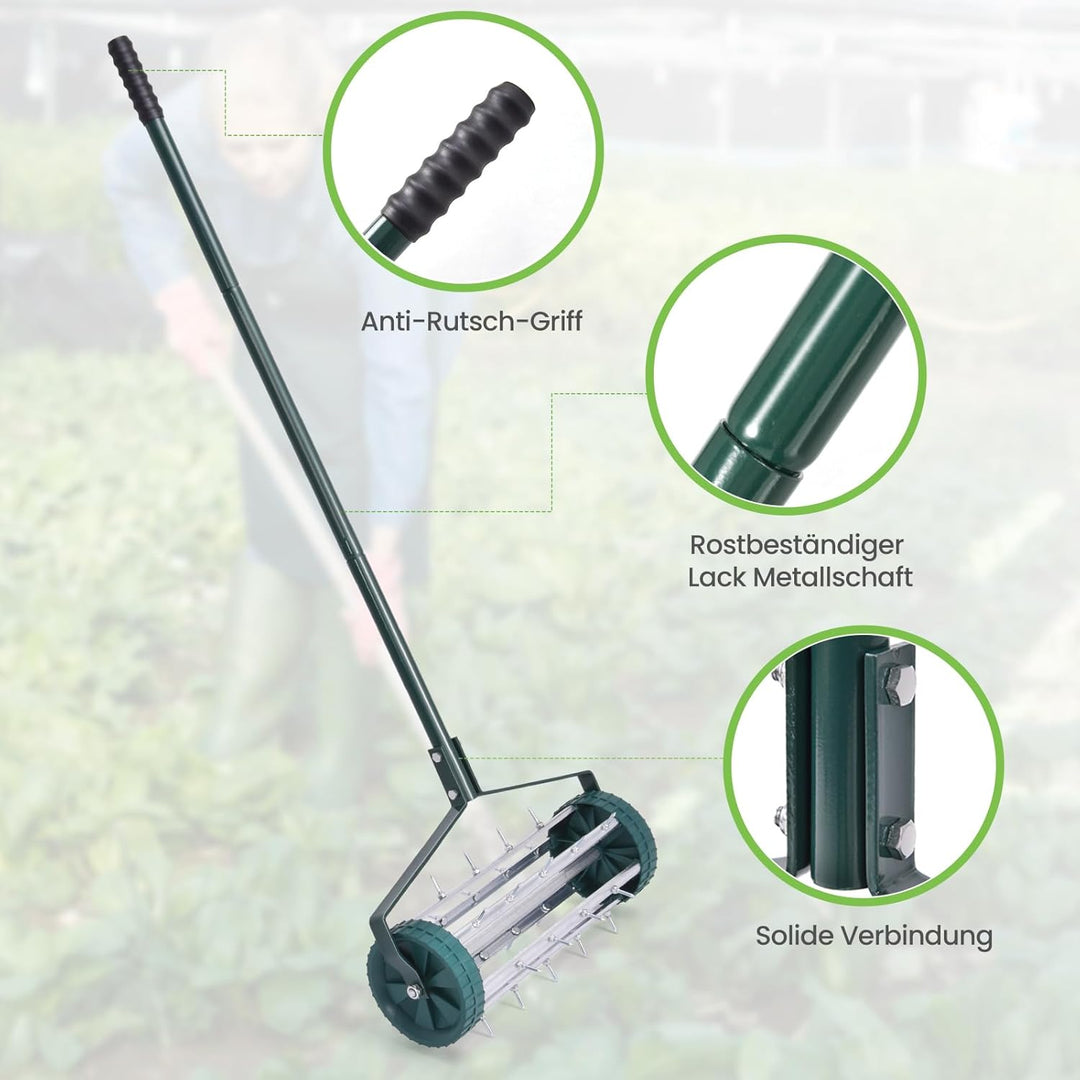 RELAX4LIFE Rasenbelüfter, Rasenlüfter aus Metall, Manueller Handvertikutierer Aerifizierer mit Spike