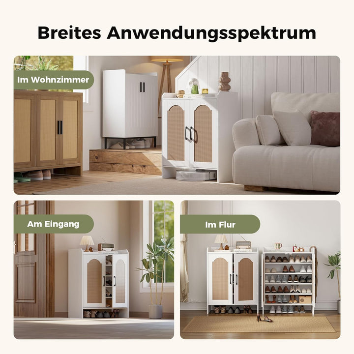 Mericonia Schuhschrank, 5-stöckiger Rattan-Schuhschrankmit 2 Holztüren, Eingangsbereich-Speicher, St
