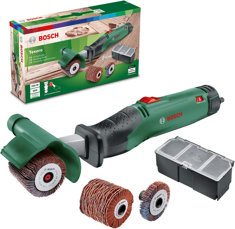 Bosch Schleifroller Texoro (250 Watt, 3 Zubehöre, Zubehörbox, im Karton), Green Schleifroller Texoro