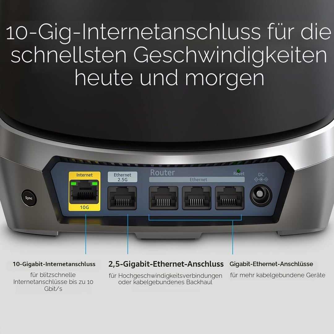 NETGEAR Orbi WiFi 6E Mesh Quad-Band WLAN System (RBKE963B) | WiFi 6E Router mit 2 Satelliten | Abdec