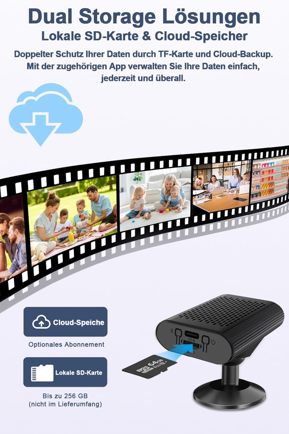 cuoum Mini-Kamera – WLAN Camera mit Live-Übertragung per Handy-App – 4K HD Nachtsicht Kamera mit Bew