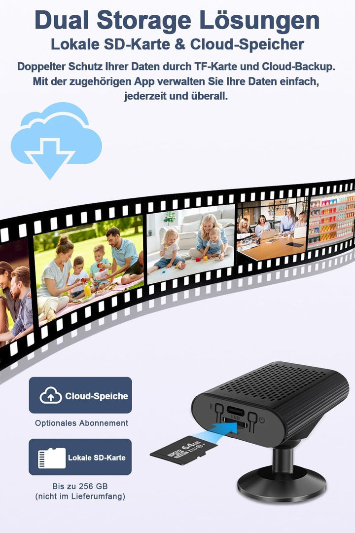 cuoum Mini-Kamera – WLAN Camera mit Live-Übertragung per Handy-App – 4K HD Nachtsicht Kamera mit Bew