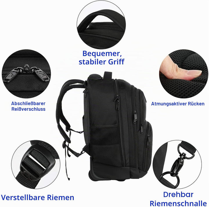 MATEIN Laptop Trolley Rucksack, 15,6 Zoll Laptop Rucksack Handgepäck Rucksack Trolley Laptoptasche L