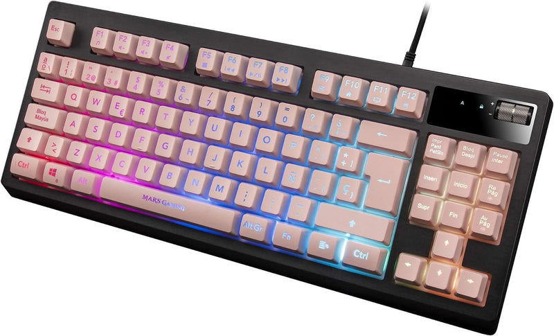 Mars Gaming MKAXPPT Kompakttastatur TKL H-Mech, RGB-Beleuchtung 9 Effekte, Gel Handballenauflage, Pi