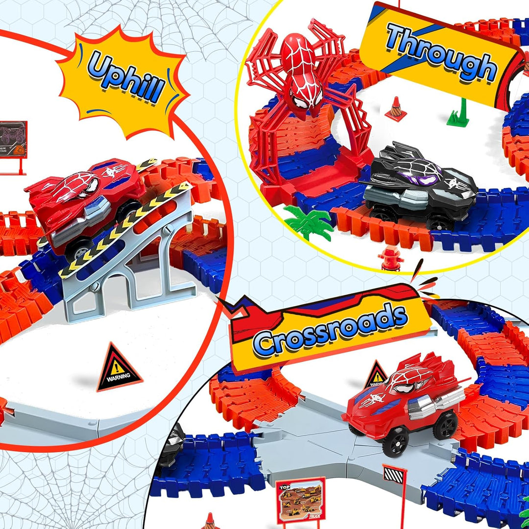 Spider Autorennbahn Set, Spielzeug ab 3 4 5 6 Jahre Junge, Spider Spielzeug Rennbahn Auto Kinderspie