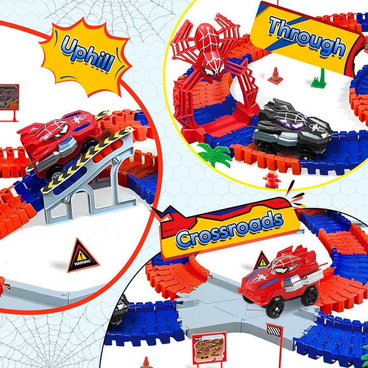 Spider Autorennbahn Set, Spielzeug ab 3 4 5 6 Jahre Junge, Spider Spielzeug Rennbahn Auto Kinderspie