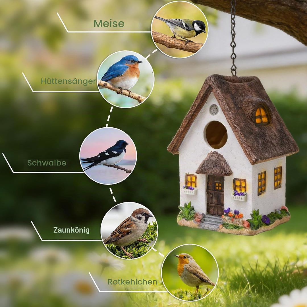 Vogelhaus für draussen, buntes Vogel-Nistkästen aus Kunstharz, mit Kette zum Aufhängen, für den Auss