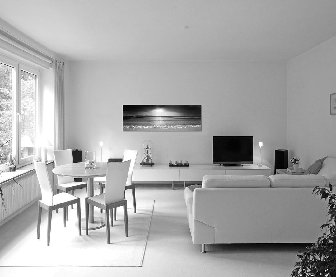 Paul Sinus Art Leinwandfoto als Panorama SCHWARZ/Weiss 150x50cm Seychellen Strand Meer Nachtanbruch