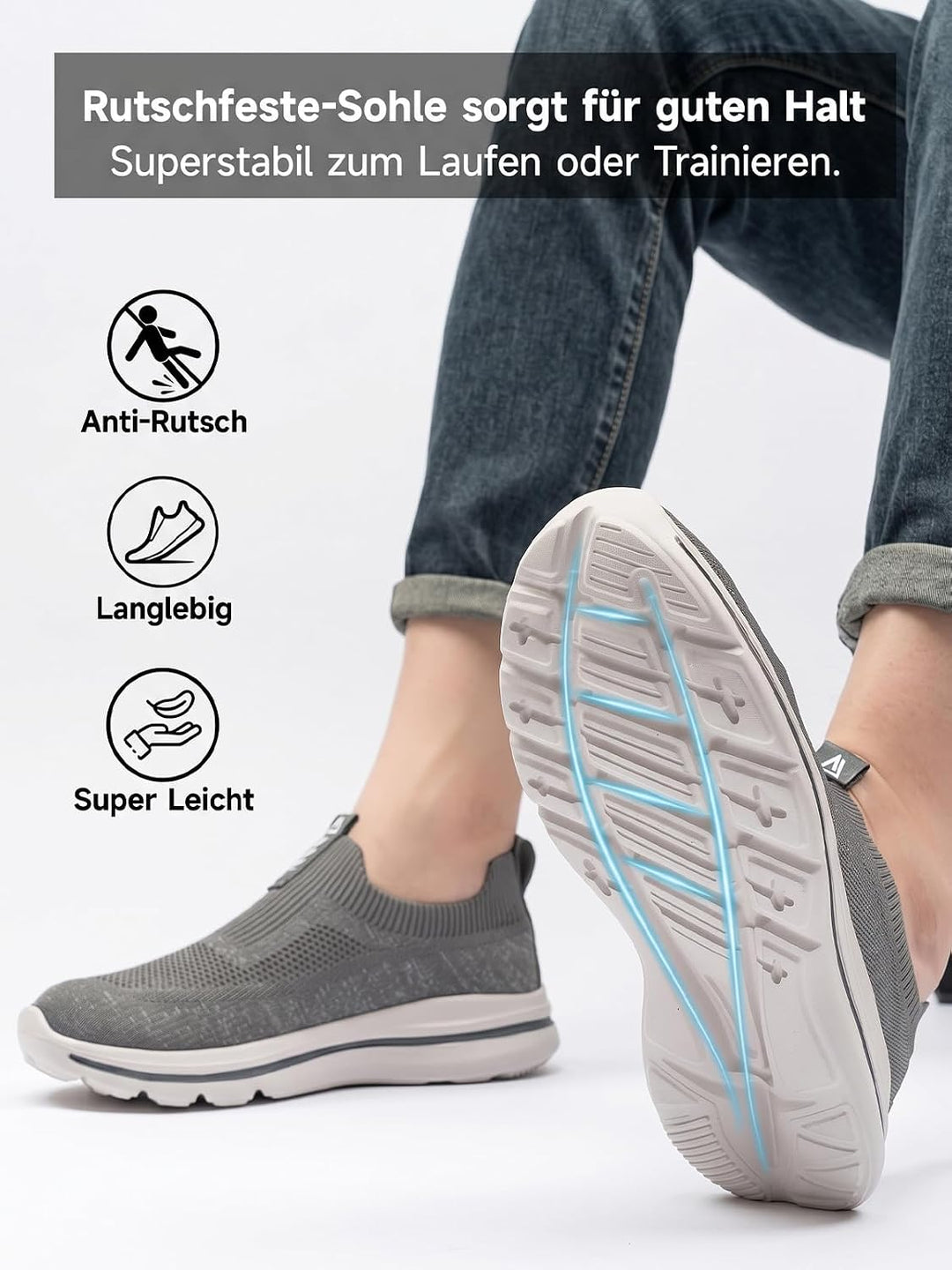 ODCKOI Herren Slip-On Walkingschuhe,Leichte Sneaker mit mehr Platz | Leichte Herren Slip-On Sneaker