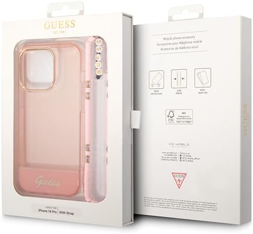 Guess GUHCP14LHGCOHP hülle für iPhone 14 Pro 6, 1" rosa/pink hardcase Translucent Pearl Strap, schwa