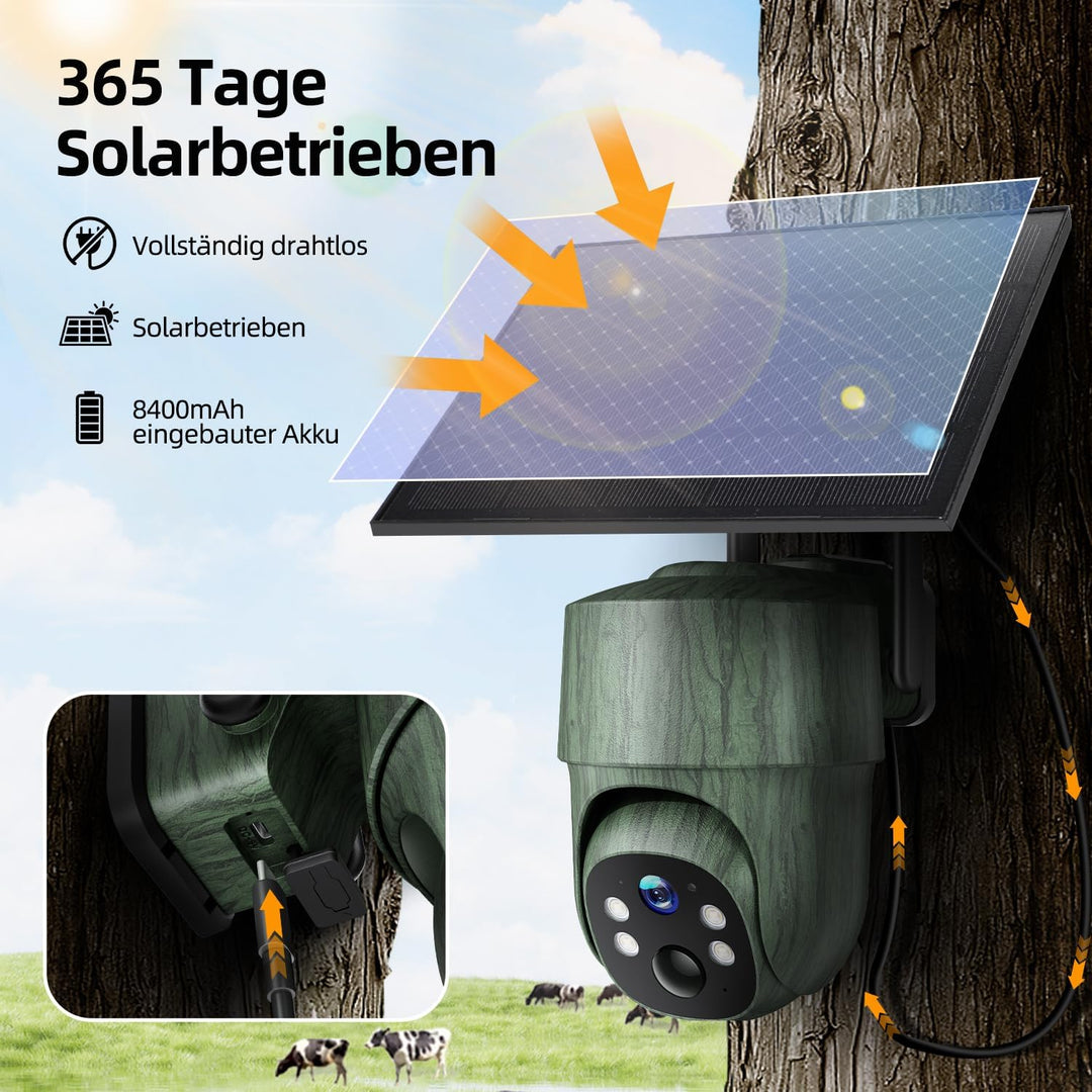 CEYOMUR 4G LTE Wildkamera Solar, 2K-PTZ Wildtierkamera mit SIM Karte & SD Karte, Überwachungskamera