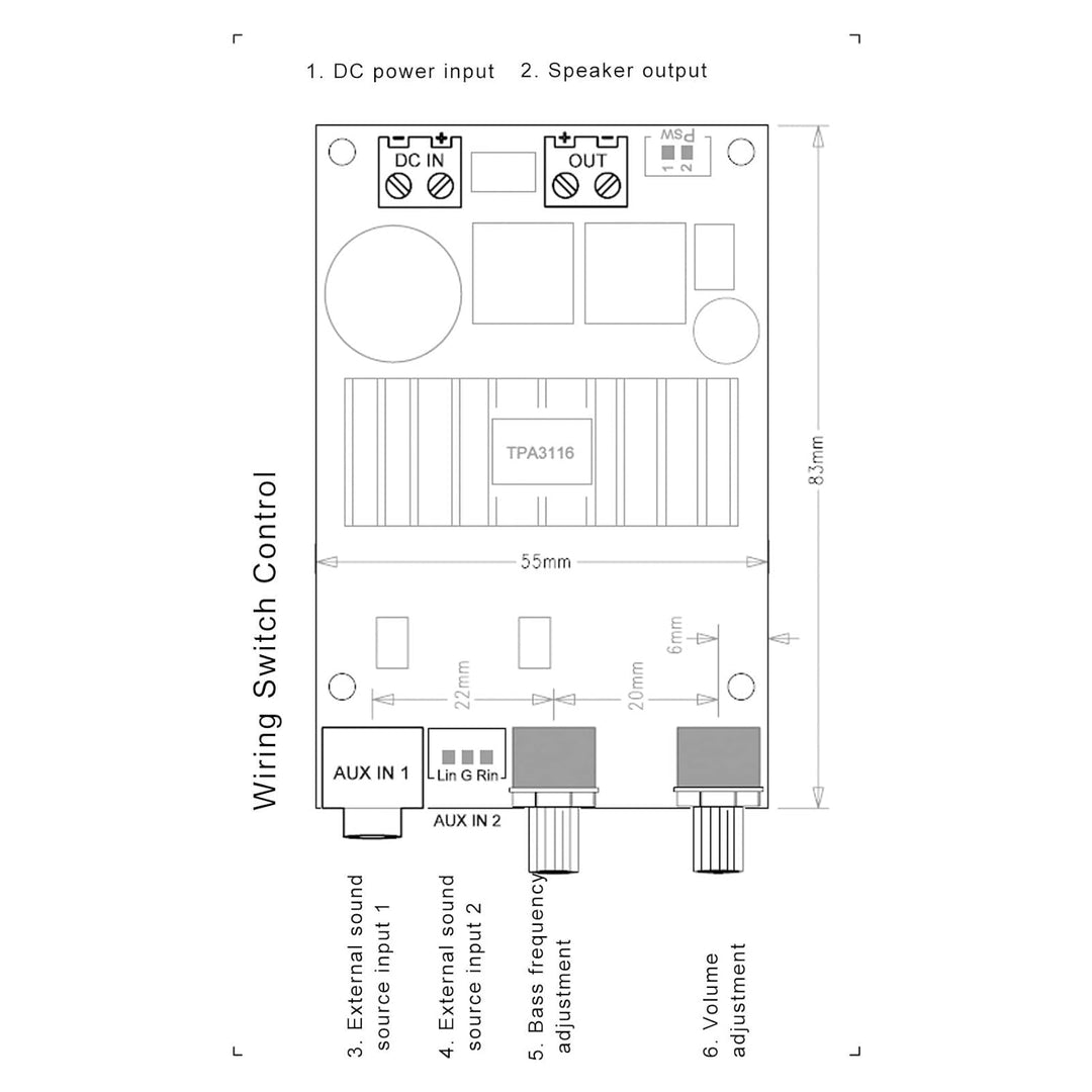 Bewinner Digitale Verstärkerplatine, TPA3116D2 Professionelle Leistungsverstärkerplatine, Subwoofer