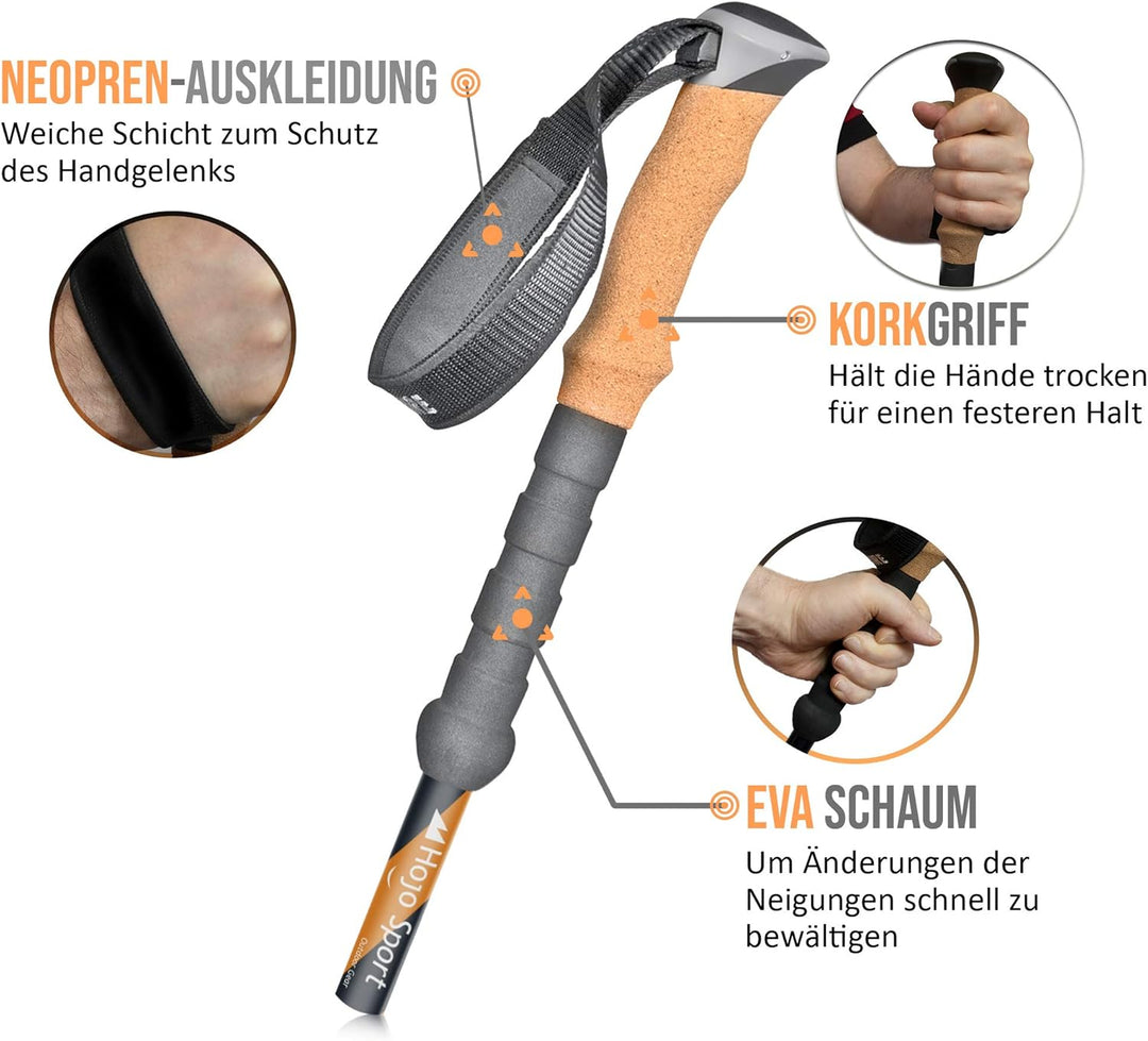 Teleskop Wanderstock Walking Stöcke Verstellbar aus Leicht Aluminium mit Echt Kork Griff zum Wandern