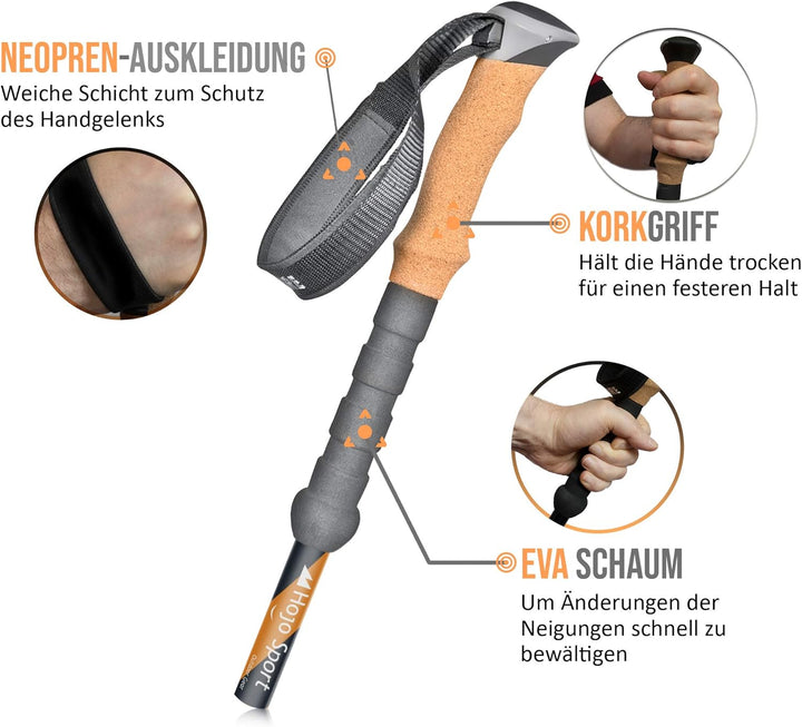 Teleskop Wanderstock Walking Stöcke Verstellbar aus Leicht Aluminium mit Echt Kork Griff zum Wandern