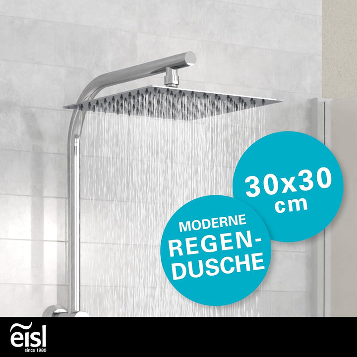 EISL EASY DELUXE Duschset, Duschsystem ohne Armatur 2 in 1 mit grosser Edelstahl Regendusche (300 x