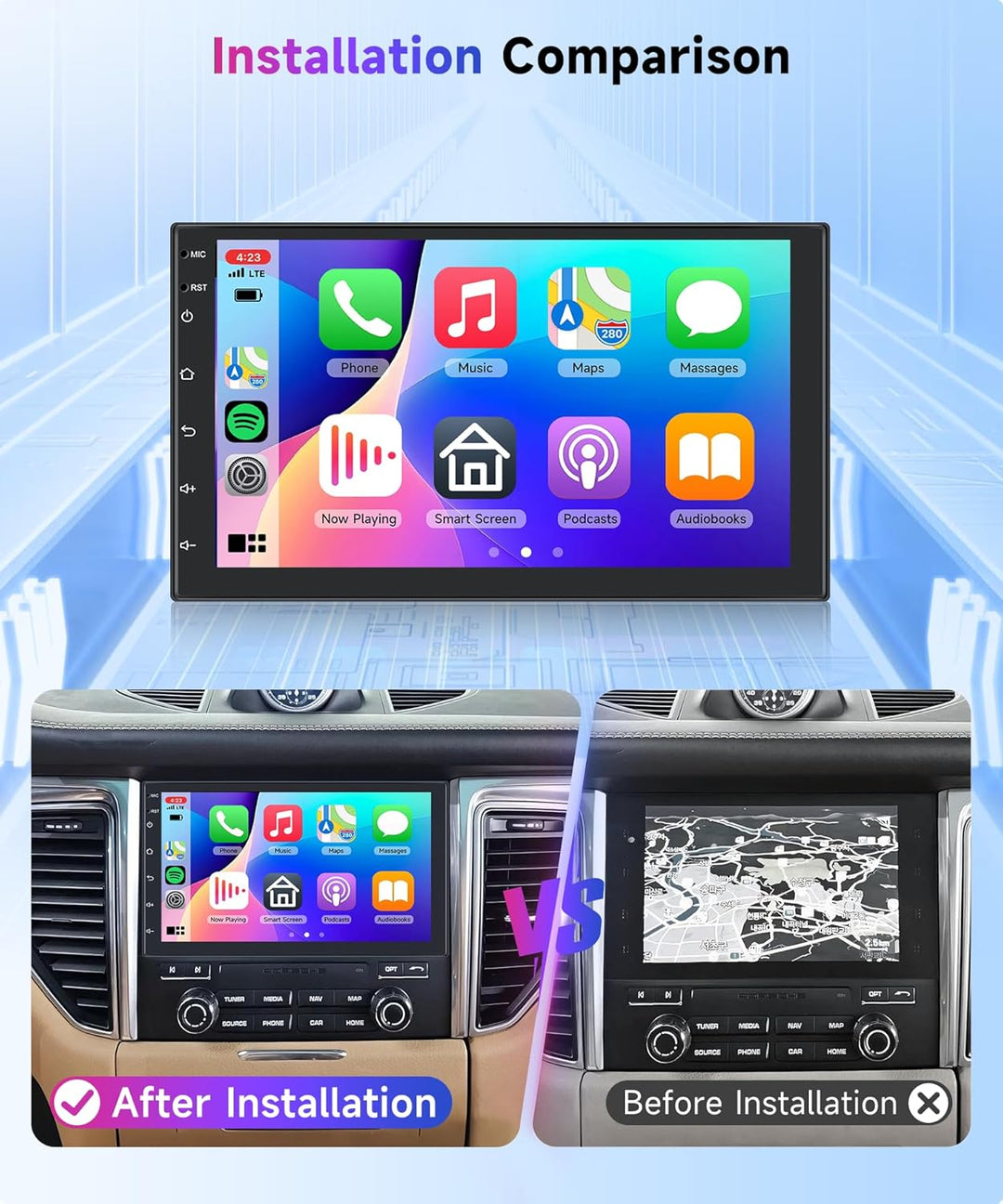 Rimoody 2G+64G Autoradio 2 Din Android Wireless Carplay Android Auto, 7 Zoll Touchscreen 2 Din Radio