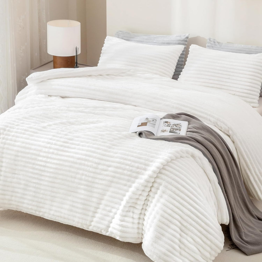 Andency Fleece-Bettwäsche-Set für King-Size-Betten, 3-teilig, weiss, für King-Size-Bett, weich, warm