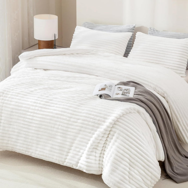 Andency Fleece-Bettwäsche-Set für King-Size-Betten, 3-teilig, weiss, für King-Size-Bett, weich, warm