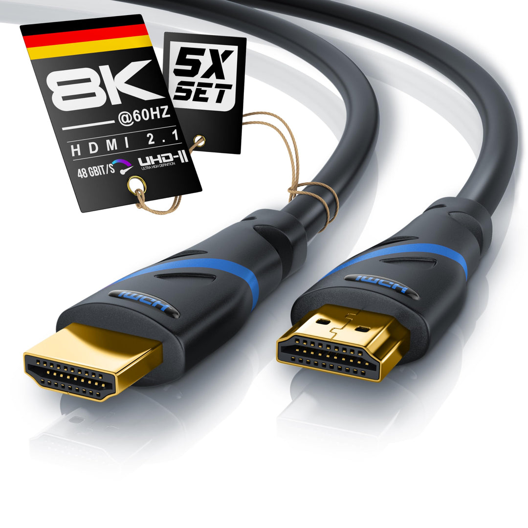 CSL - 0,25m 5er-Pack 8k HDMI Kabel 2.1 - zertifiziertes Kabel 4k@120Hz 8k@60Hz, UHD II Ultra High Sp