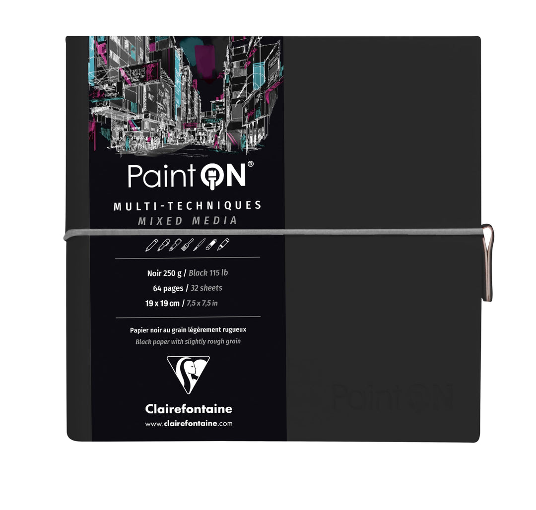 Clairefontaine 975439C - Skizzenbuch mit Fadenbindung, 64 Blatt Zeichenpapier PaintOn Schwarze 19x19