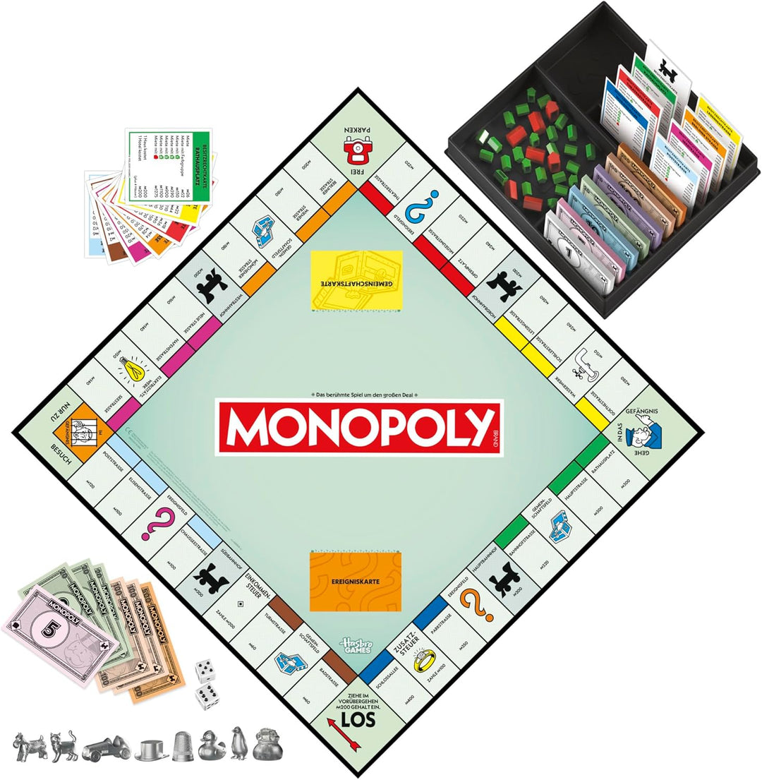 Monopoly Basisspiel mit Aufbewahrungsfach und grösseren Spielfiguren - Deutsche Fassung, Basisspiel