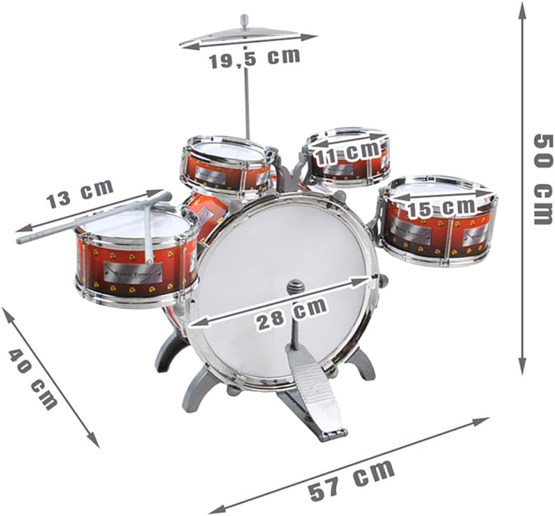 Schlagzeug für Kinder XL Bass 4 Trommeln Becken Hocker Drumsticks Drum-Set 22464