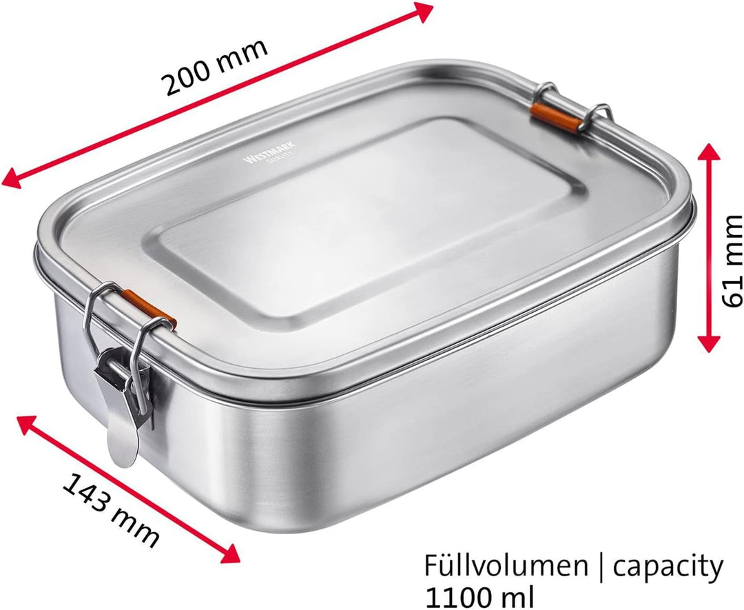Westmark Lunch Box, Füllvolumen: 1100 ml, Mit Silikon-Dichtungsring, Einsetzbare Trennwand, Rostfrei