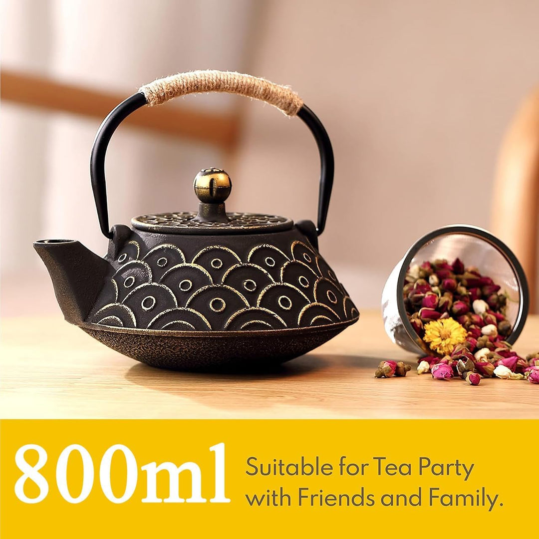 Gusseisen Teekanne mit Infuser, 800ml Teekessel für losen Tee, Asiatisches Teekannen für Herdplatten