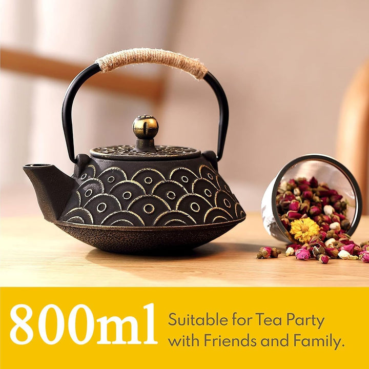 Gusseisen Teekanne mit Infuser, 800ml Teekessel für losen Tee, Asiatisches Teekannen für Herdplatten