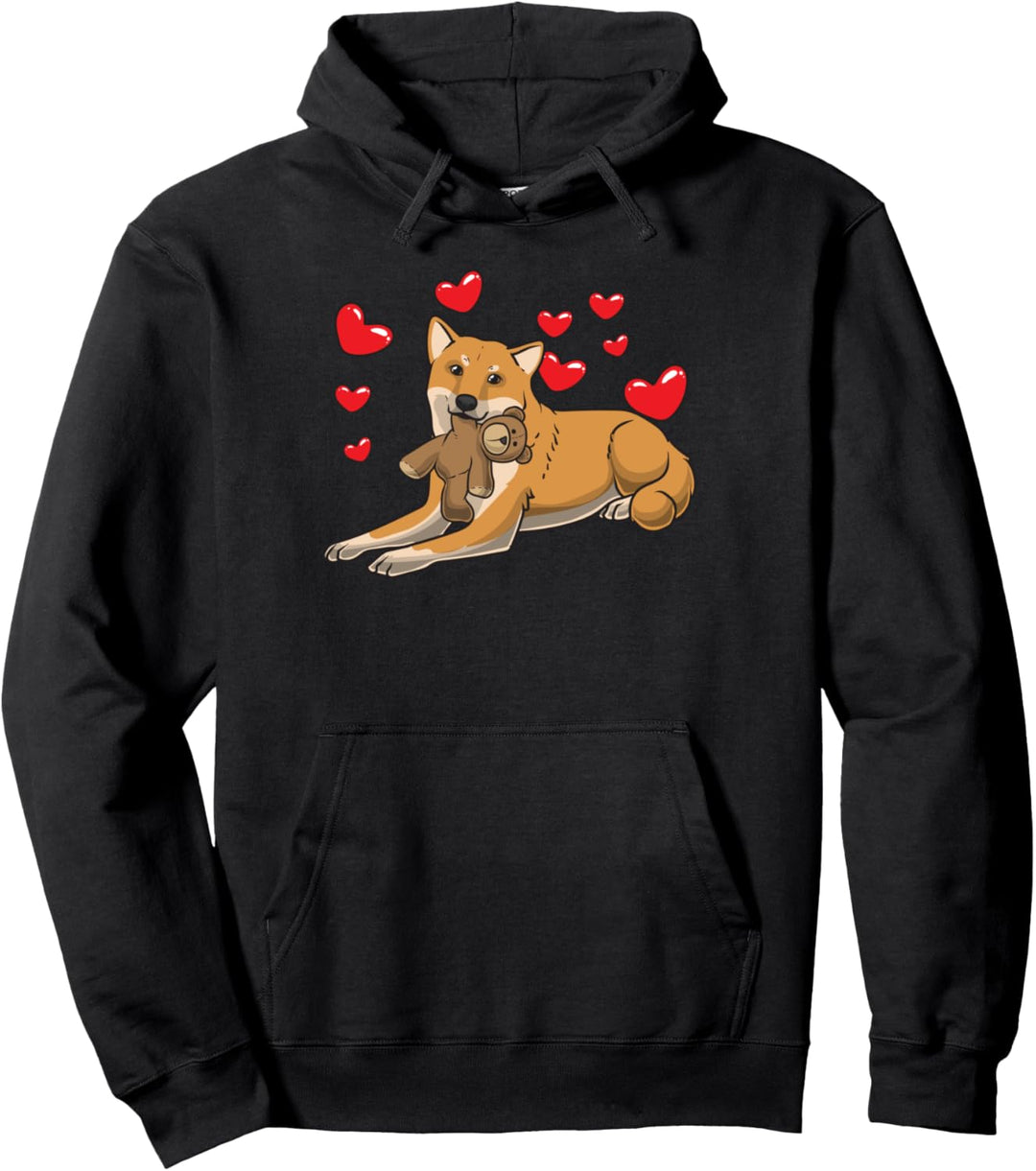 Shiba Inu Hund mit Plüschtier und vielen Herzen Pullover Hoodie