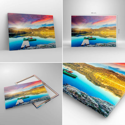 Bilder auf Leinwand 100x70cm Leinwandbild mit Rahmen See Berge Wasser Gross Wanddeko Bild Schlafzimm