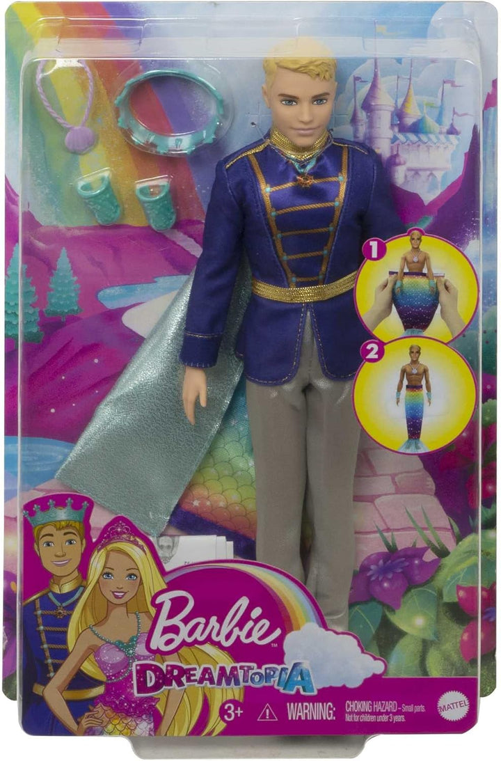 Barbie GTF93 - Dreamtopia 2-in-1 Ken-Puppe (blond, ca. 30 cm) mit modischer Verwandlung von Prinz zu
