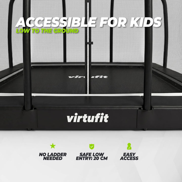 VirtuFit Premium Bodentrampolin mit Sicherheitsnetz - Schwarz - 213 x 305 cm