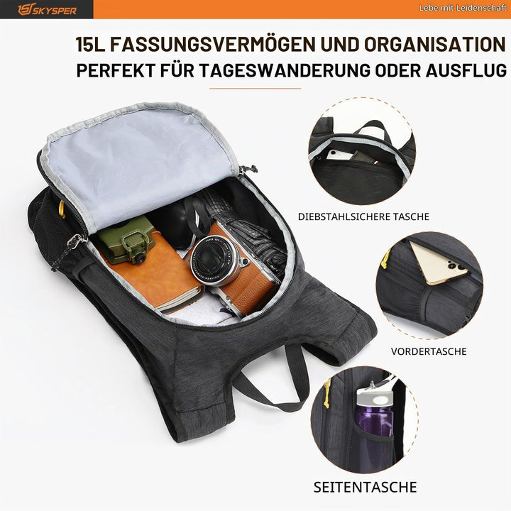 SKYSPER 10L/15L/20L Faltbarer Rucksack Ultraleicht Tagesrucksack Wasserfest Daypack Reiserucksack Wa